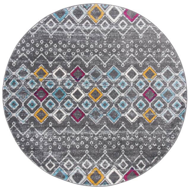 SAFAVIEH Amsterdam Bridget Moroccan Boho Rug - 9' x 9' Round - Dark Grey/Ivory