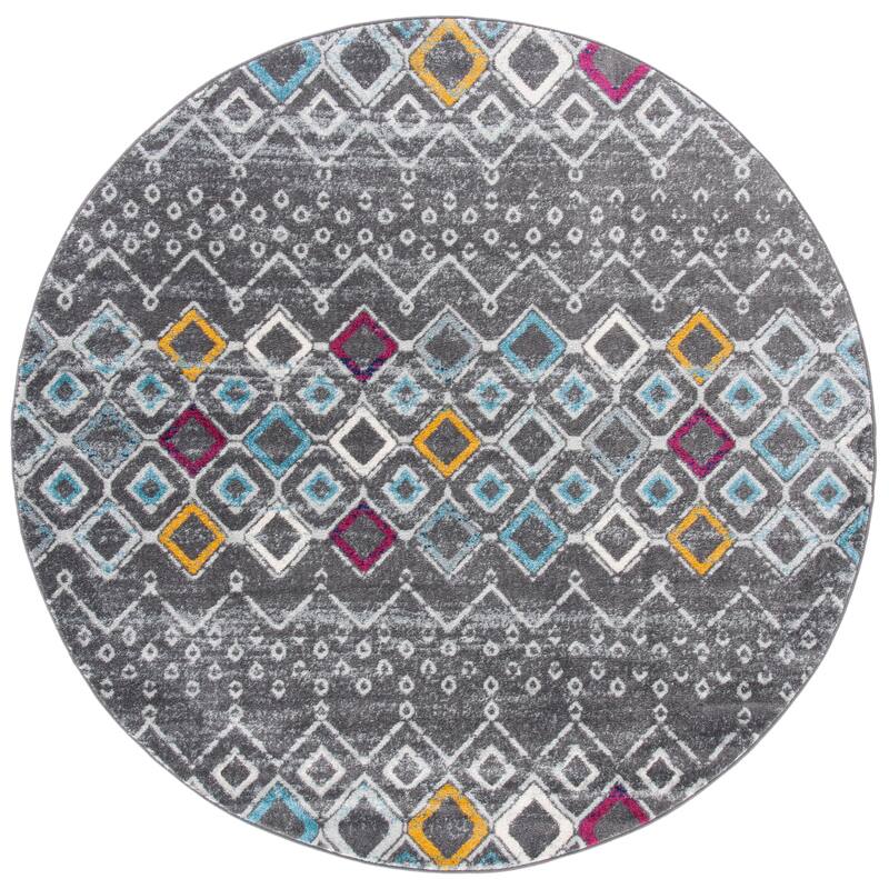 SAFAVIEH Amsterdam Iskra Moroccan Boho Rug - 9' Round - Dark Grey/Ivory