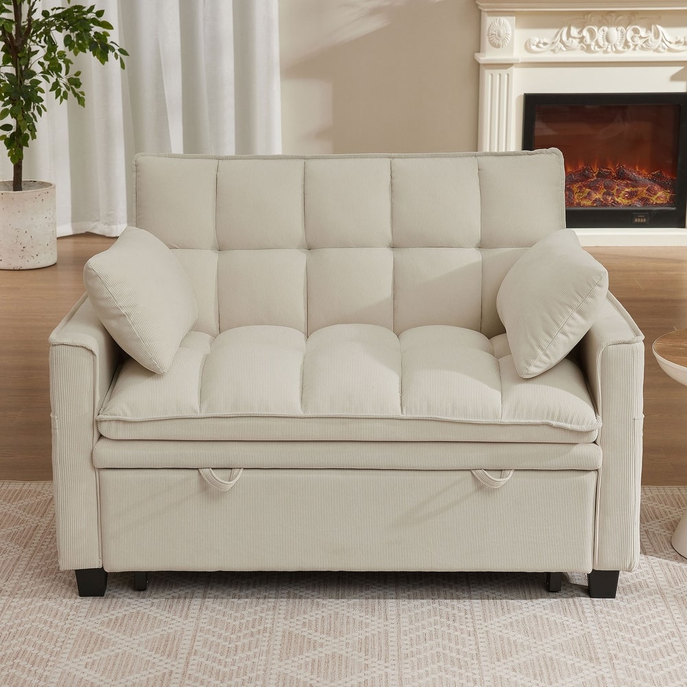 48.03" Pin Striped Fabric 3 in 1 Convertible 2 Seater Sleeper Sofa Bed