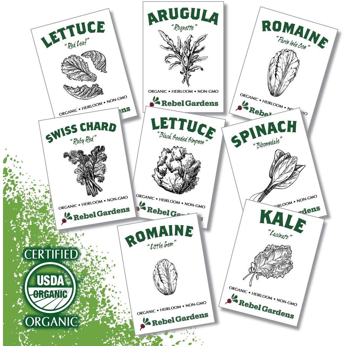 Shop Organic Heirloom Non Gmo Garden Greens Vegetable Seeds 8