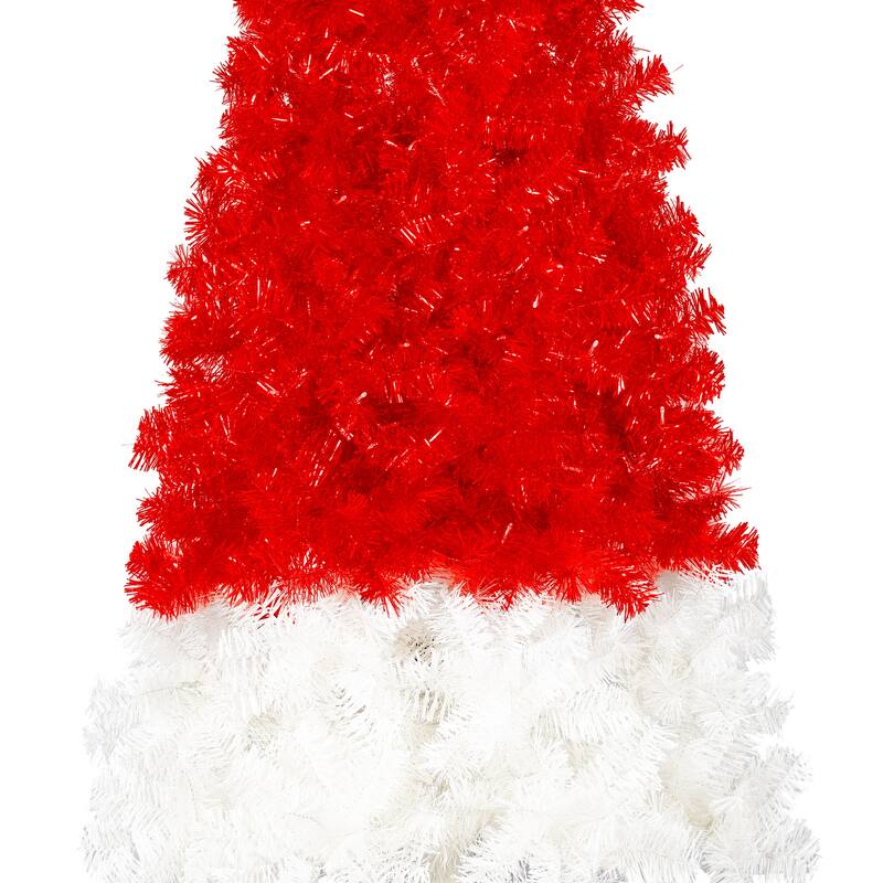 Anmytek 6FT Pre-Lit Santa Hat Christmas Tree - Whimsical Curved Design with 1050 Tips