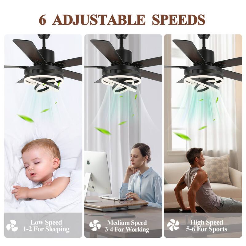 Cusp Barn 52"/72" Modern Large Dimmable LED Ceiling Fan with Lights and Remote, Reversible 8-Blade DC Motor DIY Shape Chandelier