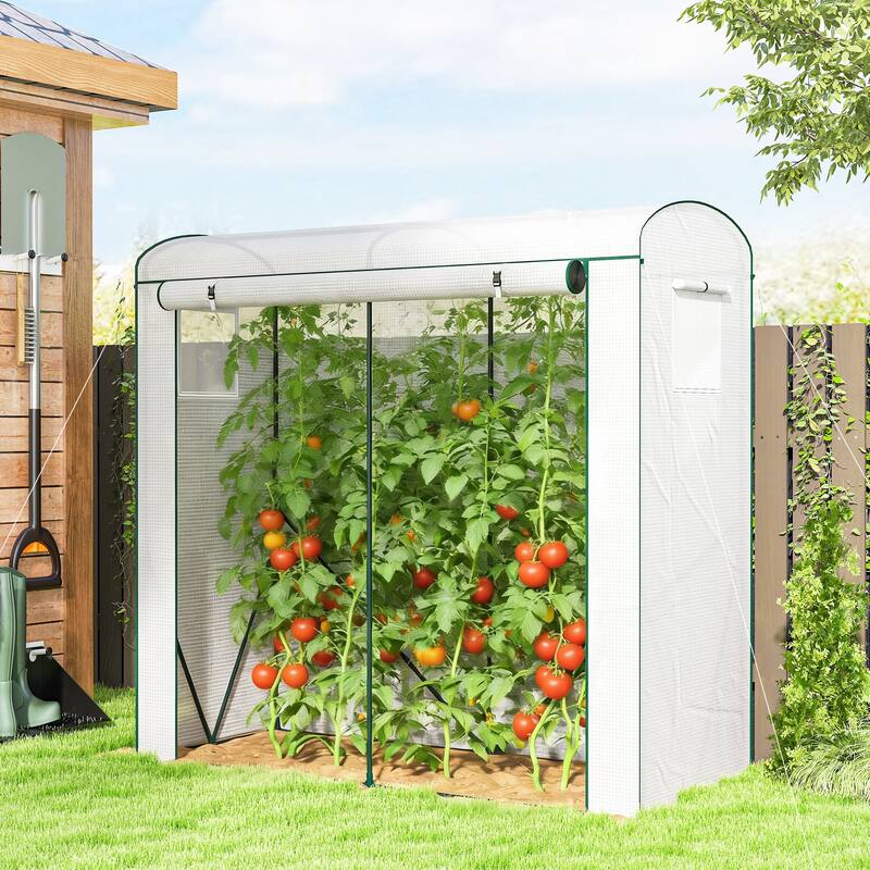 Outsunny Mini Greenhouse, Portable Greenhouse with Roll-Up Door and 2 Mesh Windows, Small Green House - Mini