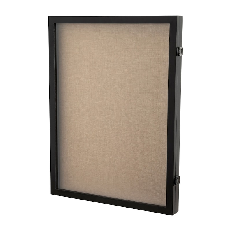 Solid Pine Shadow Display Case with Linen Liner - 18.5"W x 2"D x 23.5"H - Black