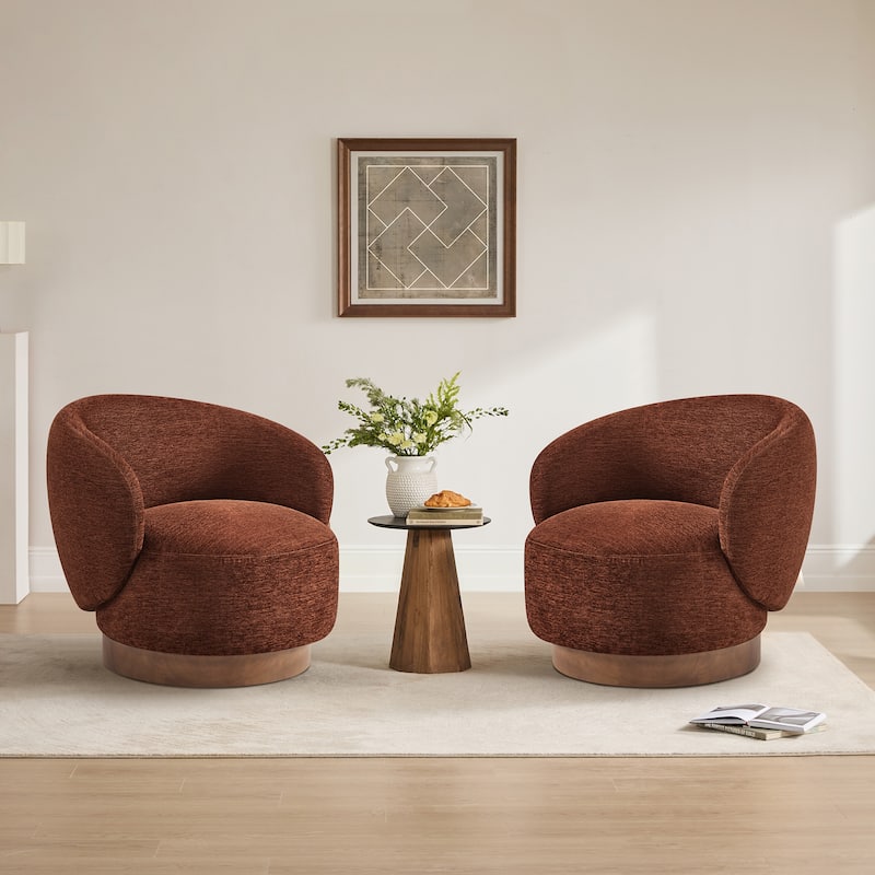 Spruce & Spring Ariel Upholstered Swivel Accent Chair Fabric - Set of 2 - Red-Chenille