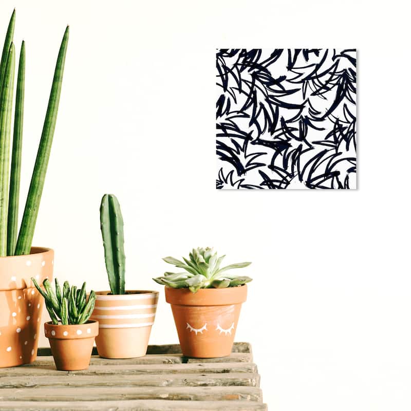 Wynwood Studio Canvas Abstract Navy Pinaple Leaf White and Modern & Contemporary Wall Art Canvas Print - 12 x 12