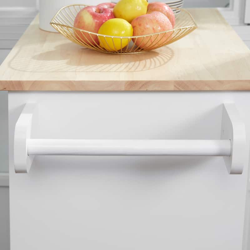 Kitchen Island with Rubberwood Top, Rolling Kitchen Cart with Adjustable Cabinet, Kitchen Cabinet with Towel Rack