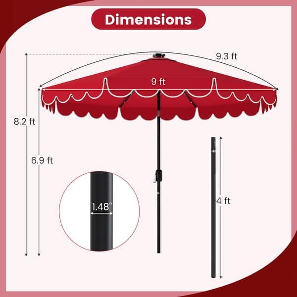 dimension image slide 3 of 5, 9.3 FT Outdoor Patio Polyester Umbrella with Solar LED Lights and Tilt Crank Metal Frame for Garden Deck