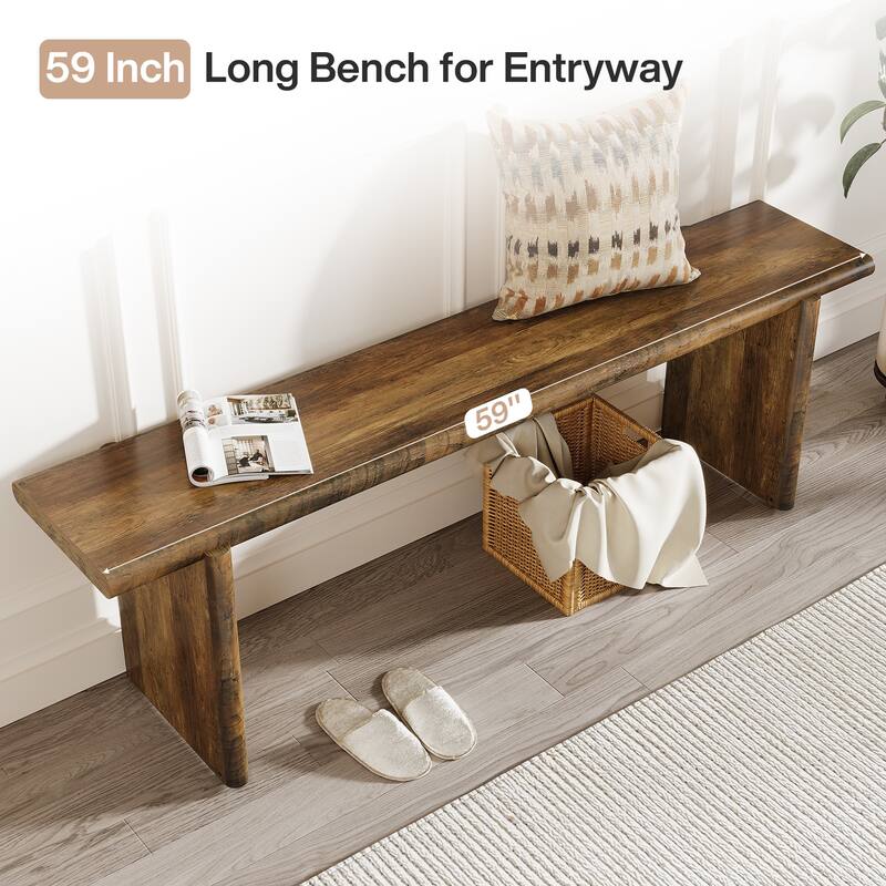 Farmhouse Wooden Entryway Bench Indoor End of Bed Bench - 11.8" D x 59" W x 18.1" H
