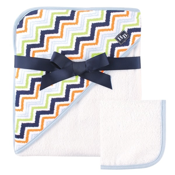 slide 1 of 1, Hudson Baby Infant Boy Cotton Hooded Towel and Washcloth 2pc Set, Chevron, One Size - Chevron - One Size One Size - Chevron