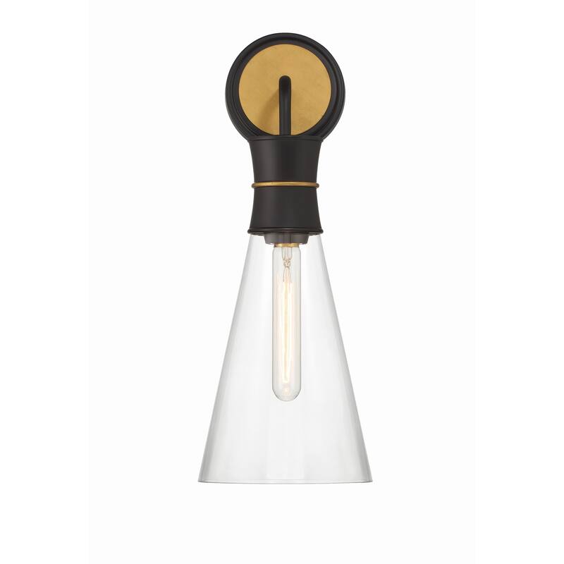 Quinn 1 Light Matte Black and Textured Gold Sconce - 7"W x 18.5"H x 7.75"D