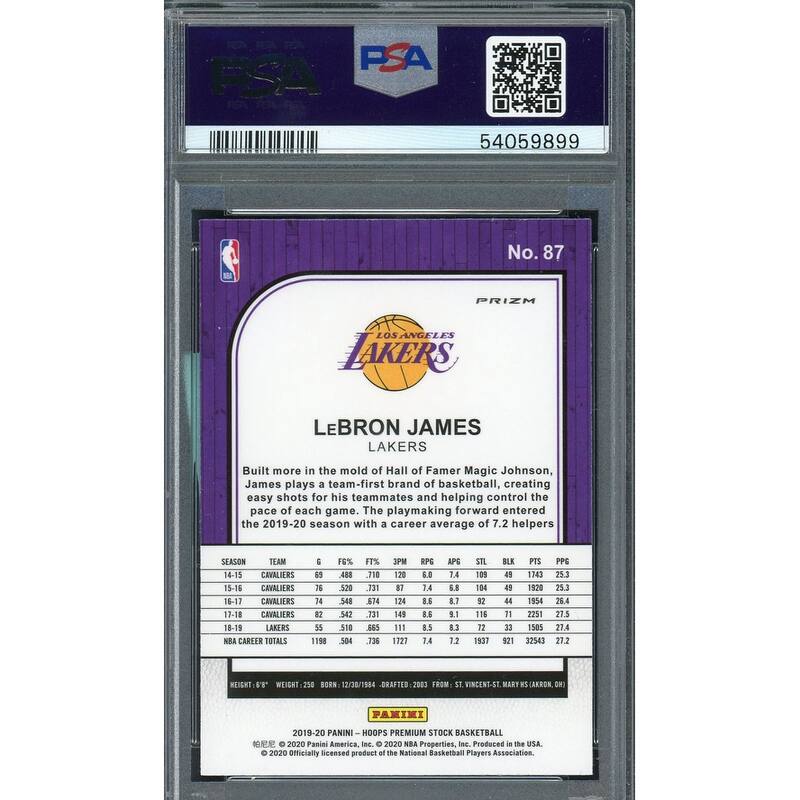 LeBron James 2019 Panini Hoops Premium Stock Pulsar Basketball Card #87 Graded PSA 10 GEM MINT - 8'6" x 11'6"