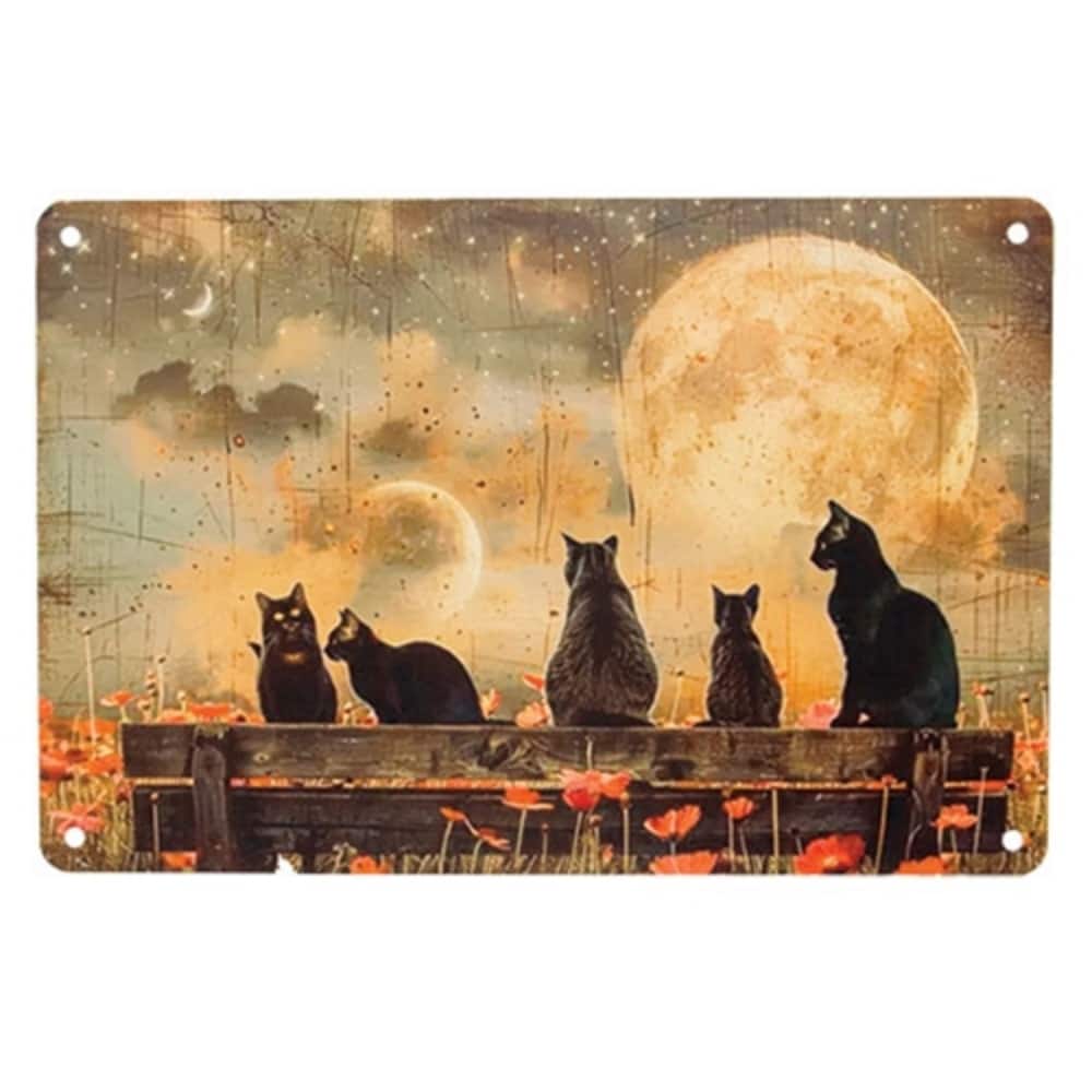 Black Cats Under Moons Tin Sign Vintage Fall Wall Decor