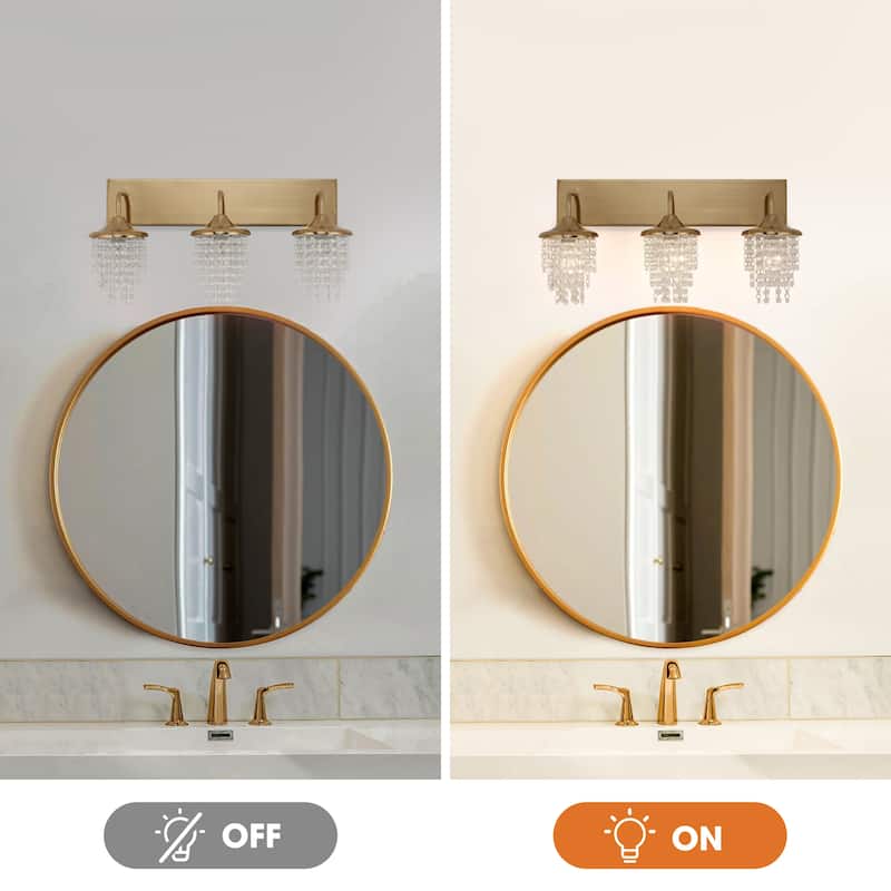 Modern 3-Light Crystal Dimmable Wall Vanity Light Fixture - 25.5-inch W x 11-inch H