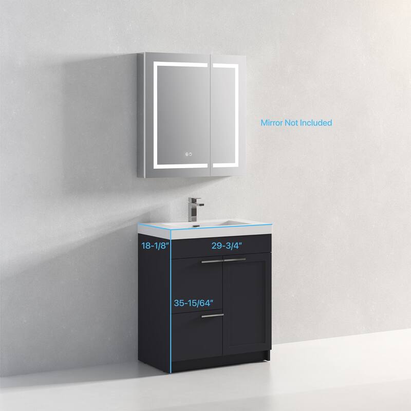 Blossom Hanover 30 Inch Bathroom Vanity with Topmount Acrylic Sink