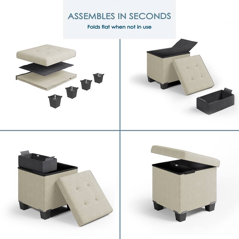 Empyrean Tuffted Folding Foot Rest Storage Ottoman Bench with Storage Bins