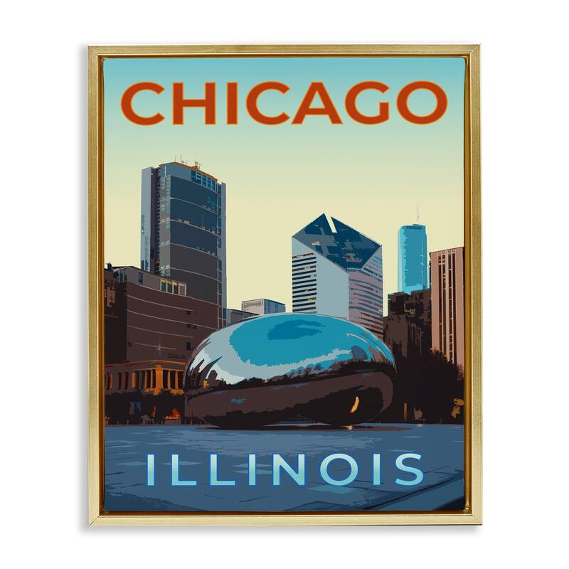 Stupell Chicago Bean Landmark Framed Floater Canvas Wall Art Design By Victoria Barnes - 17 x 21 - Gold