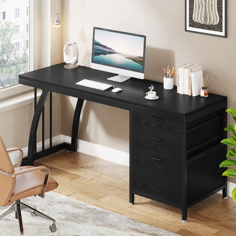 Computer Desk with 3 Drawers, 59" PC Desk Study Writing Table Workstation, Reversible File Storage for Home Office