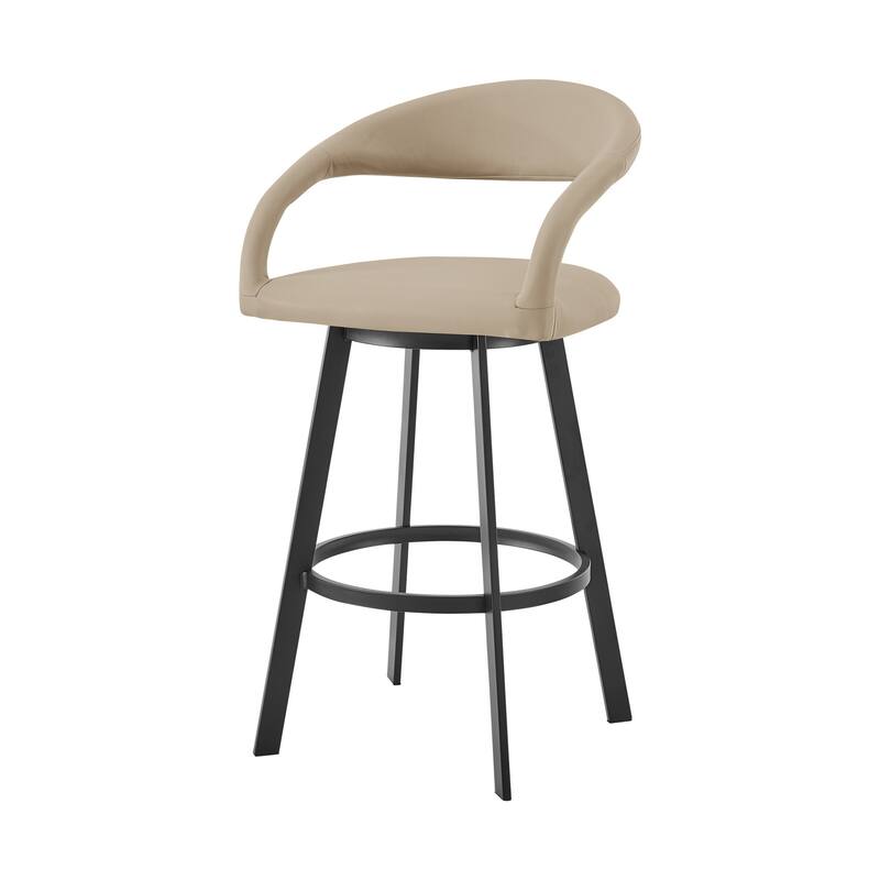 HomeRoots 26" Beige and Black Faux Leather and Iron Low Back Counter Height Swivel Bar Chair