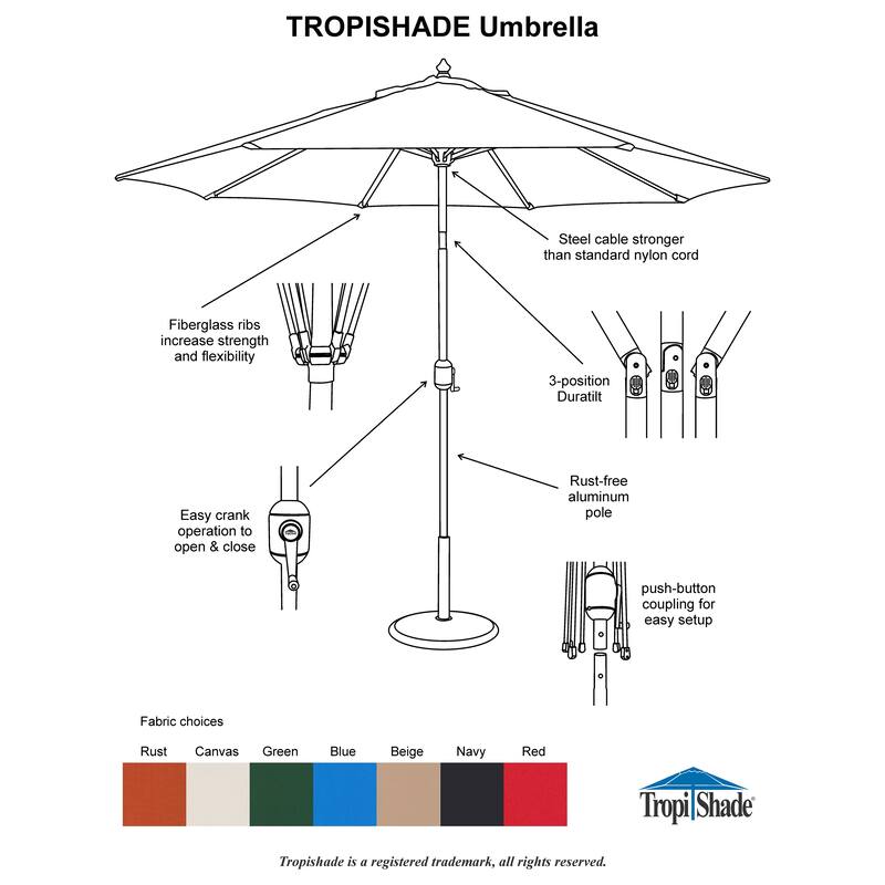 Tropishade 9 ft. Aluminum Bronze Patio Umbrella with Red Cover