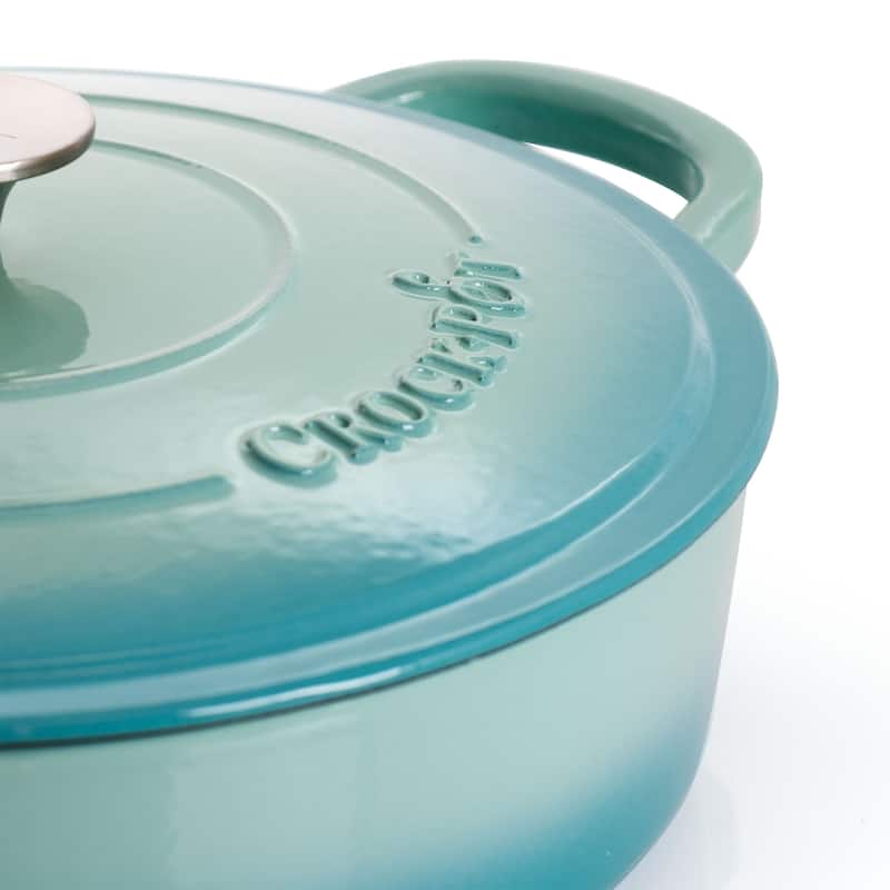 5 Quart Round Enameled Cast Iron Braiser Pan With Lid in Arctic Teal