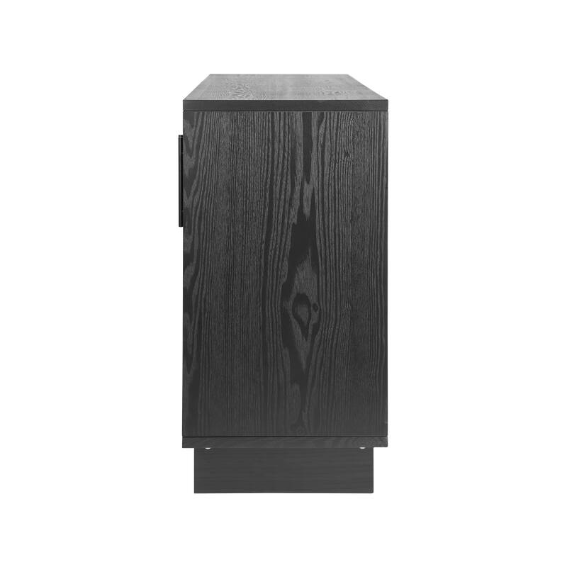 sideboard, 32.5" H storage cabinet with 4 doors, MDF and ash veneer, with metal handles, black finish
