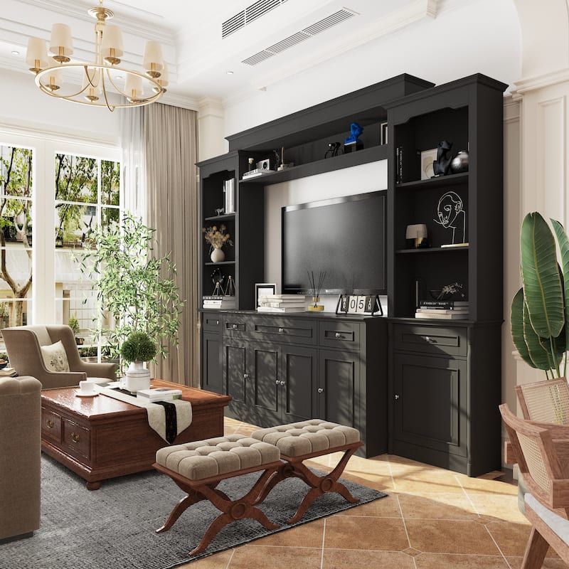Media Wall Unit w/Spacious Storage White TV Stand Wall Storage Combo