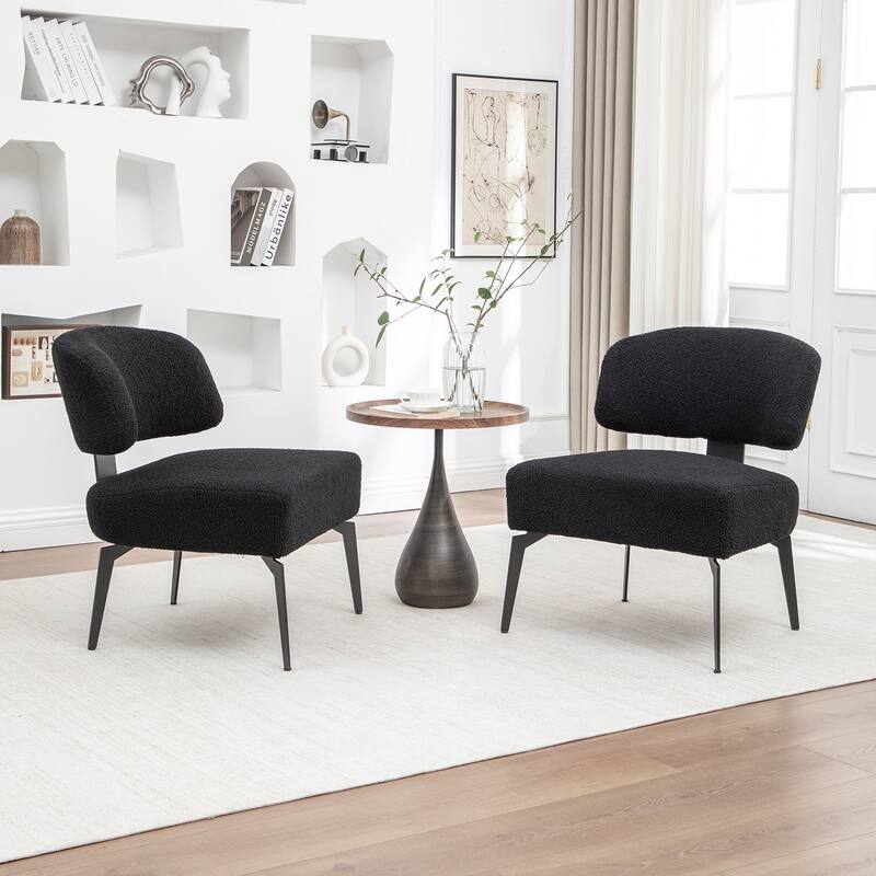 SEYNAR Modern Armless Faux Sherpa Accent Chair with Metal Legs Set of 2