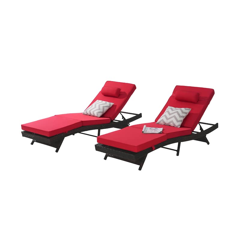 Outdoor Wicker Long Reclining Chair Set of 2, Wicker Reclining Lounge Chair Lawn Sunbathing Chairs for Beach Poolside Garden