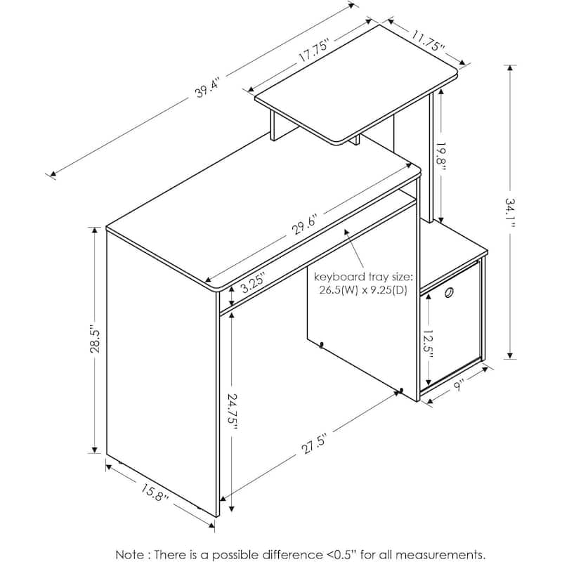Writing Desk - Compact Computer Desk with Keyboard Drawer & CPU Storage - Modern Home Office Desk