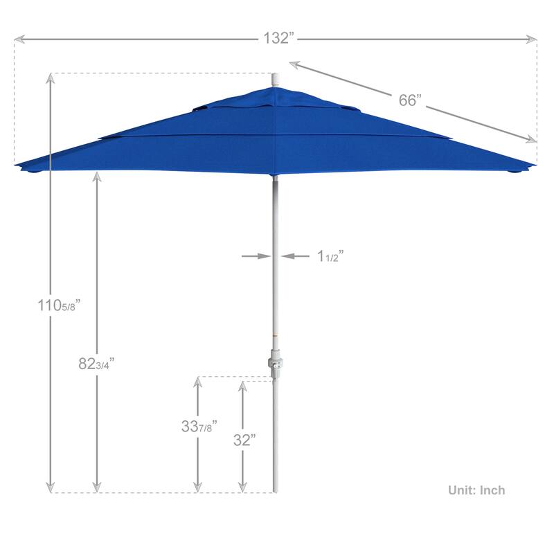 California Umbrella 11' Rd. Aluminum Market Umbrella, Crank Lift, Collar Tilt, Dbl Wind Vent, White Finish, Olefin Fabric