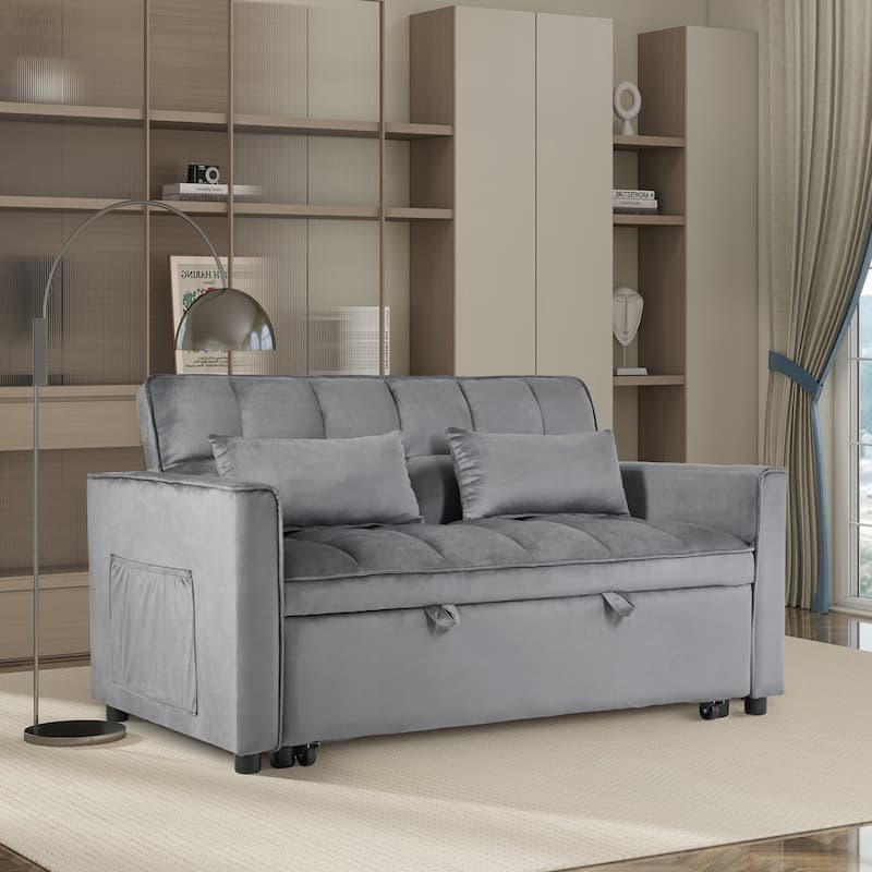 Minimalist Convertible Sofa Bed with Lumbar Pillows, Sleeper Sofa Couch with 3-in-1 Adjustable Backrest