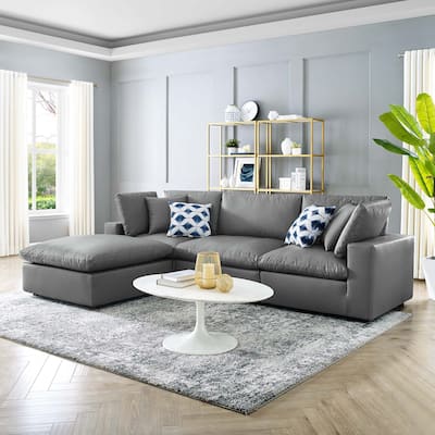 Commix Down Filled Overstuffed Vegan Leather 4-Piece Sectional Sofa