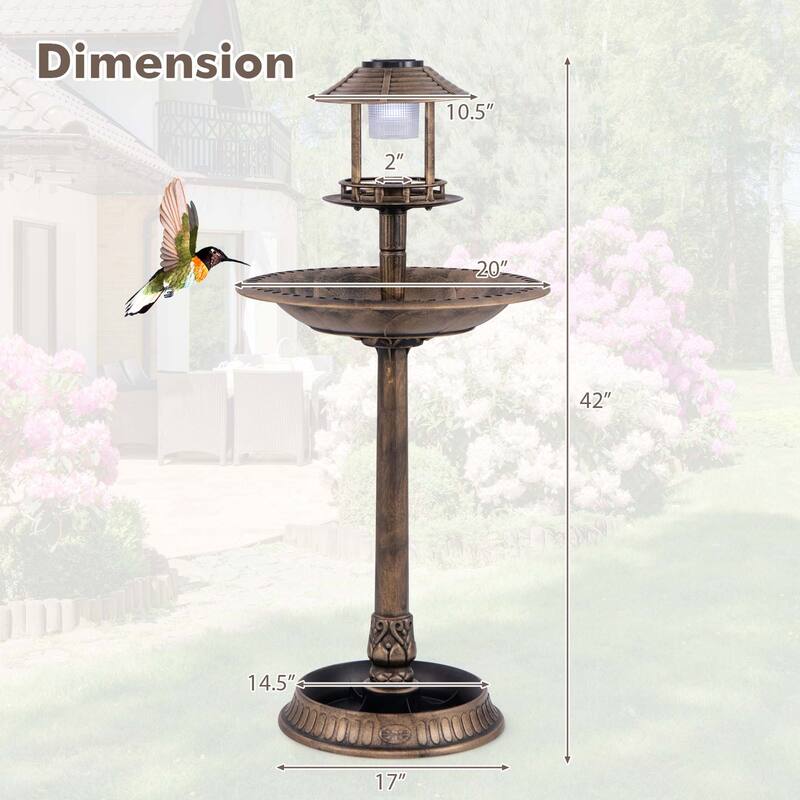 Costway 3-In-1 Pedestal Bird Bath with Solar Light with Bird Feeder & - See Details
