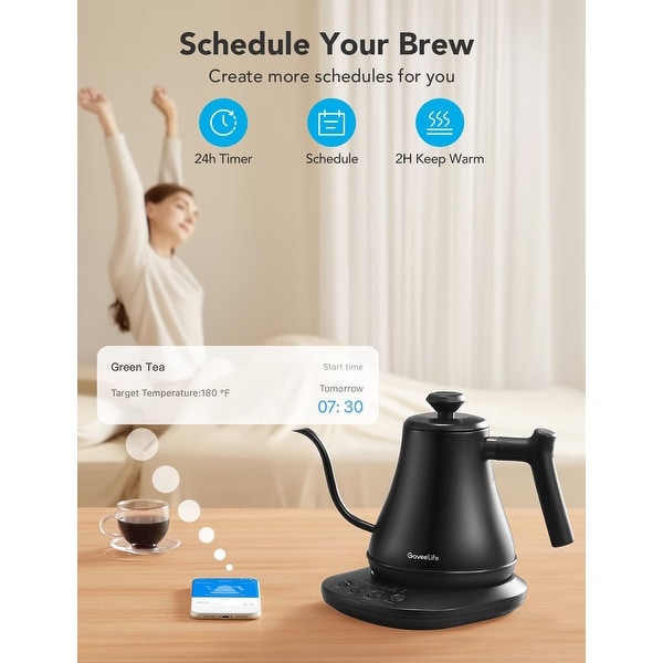 Green scenic Smart Electric Kettle 0.8L WiFi Gooseneck Kettle Compatible with Alexa 3 minute Fast Heating and 2H Keep Warm Auto Shut Off Black