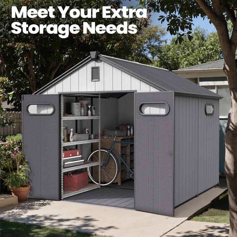 Pellebant 8X8/8X10/8X12 FT Resin Outdoor Storage Shed with Floor for Patio Furniture and Tools