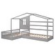preview thumbnail 9 of 9, L Structure 2 Twin Wood House Bed with Fence and Slatted Frame, Grey