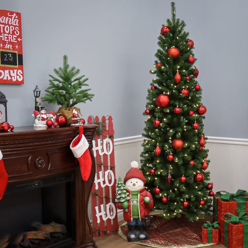 National Tree Company 9 ft. North Valley Spruce Pencil Slim Tree with Clear Lights - 9 Foot