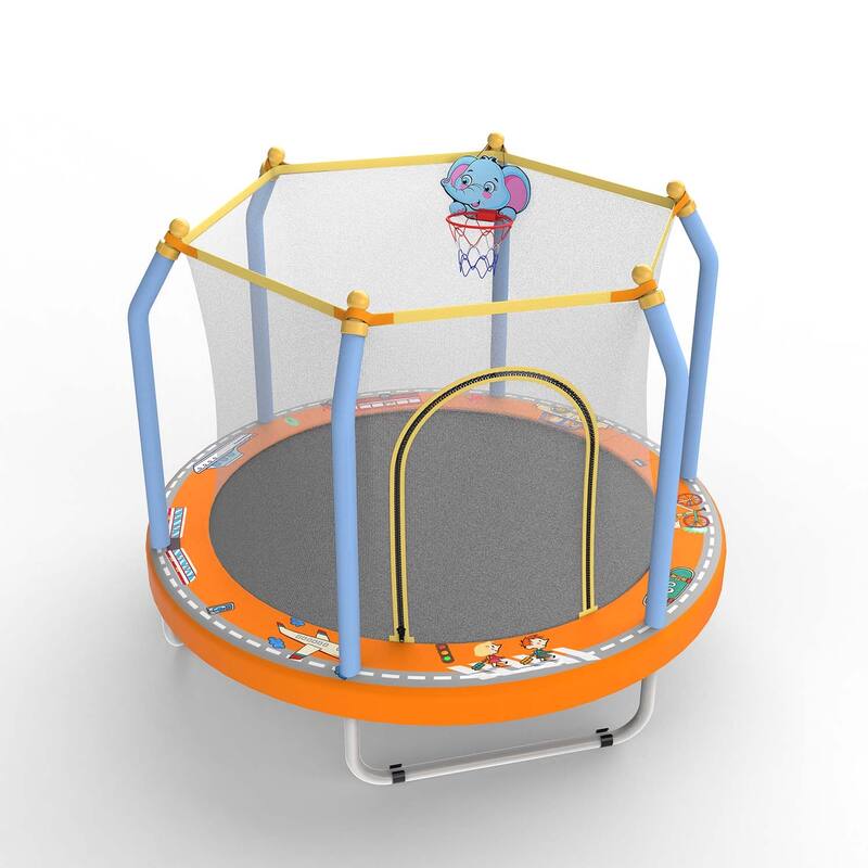 55-inch Trampoline for Kids Indoor & Outdoor Small Toddler Trampoline with Basketball Hoop