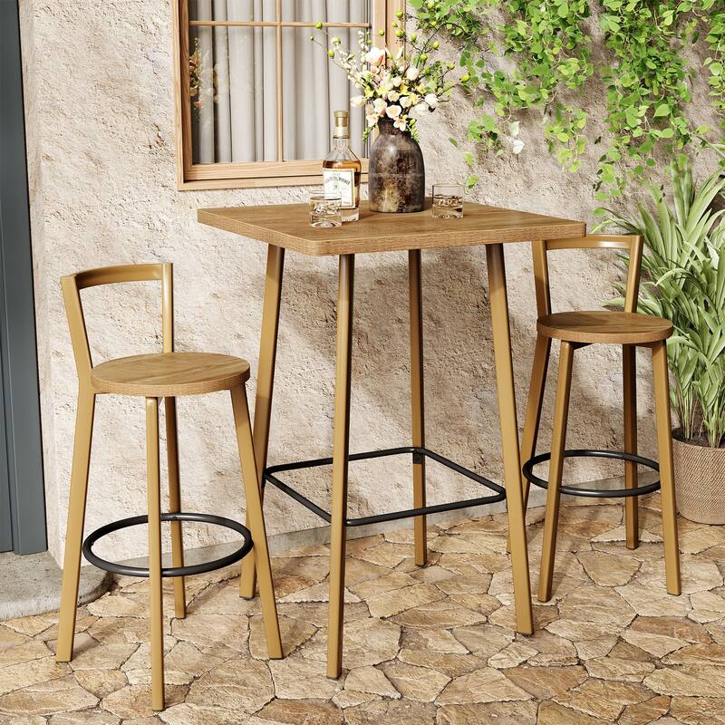 39.4" Bar Table Set with 2 Chairs, Bistro Pub Table & Footrest for Cafe, Dining, Apartment - N/A - Brown