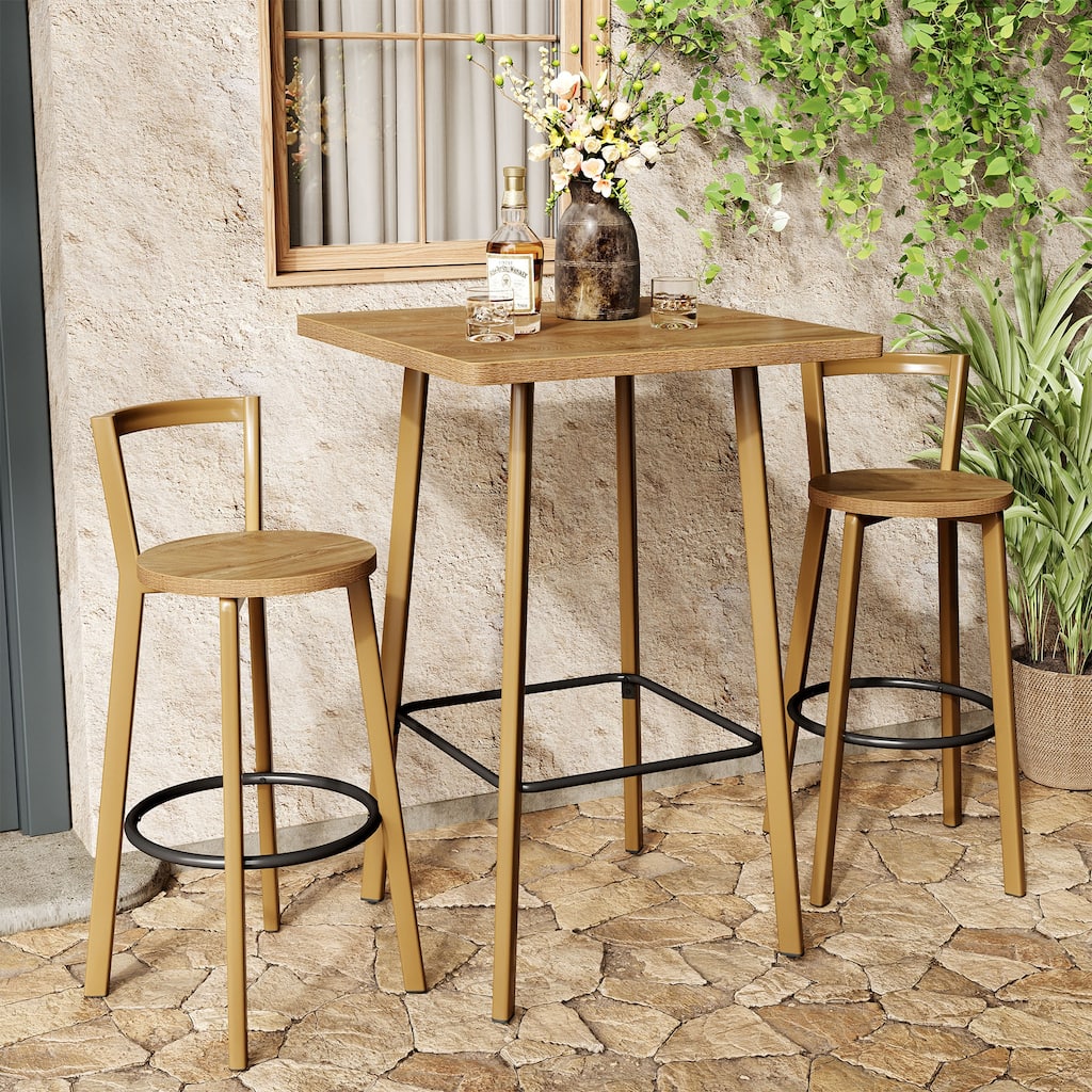 39.4" Bar Table Set with 2 Chairs, Bistro Pub Table & Footrest for Cafe, Dining, Apartment - N/A
