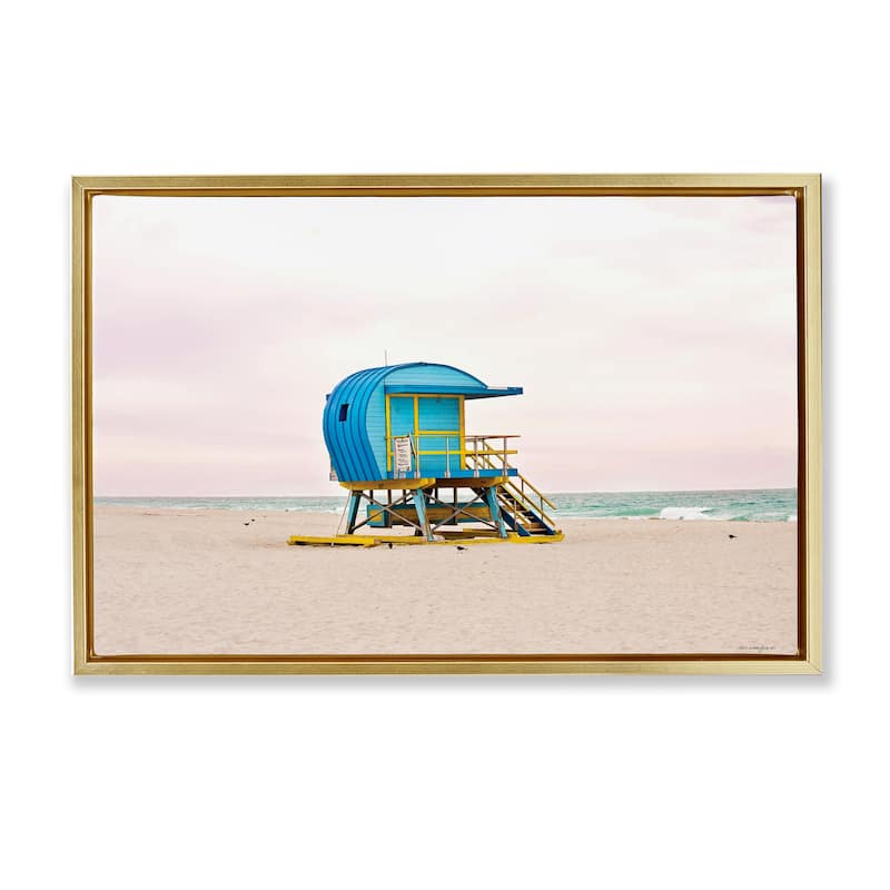 Stupell Summer Lifeguard Cabin Framed Floater Canvas Wall Art Design By Seven Trees Design - 25 x 17 - Gold