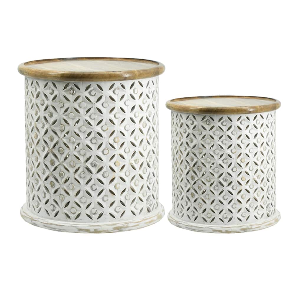 Wooden Cylinder Cutting Side Tables - 18" - Set of 2