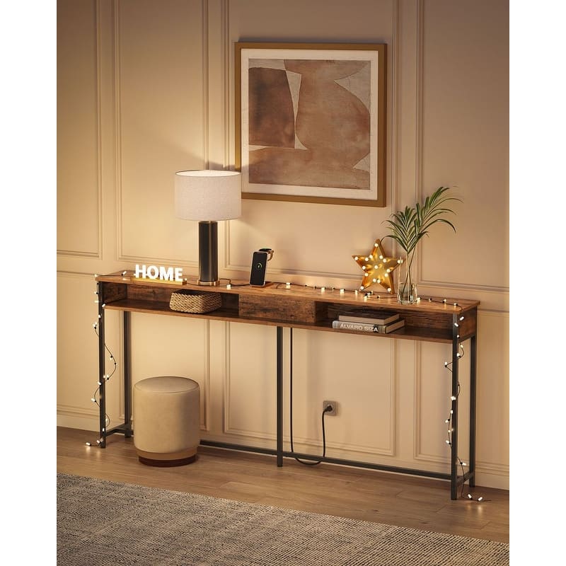 Charging Console Table with Outlets and USB Narrow Entryway Table for Hallway or Living Room
