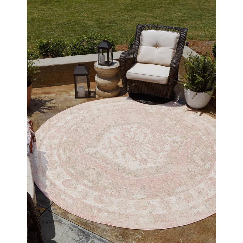 Outdoor Nirie Collection Area Rug - Pink - 3'3" Round