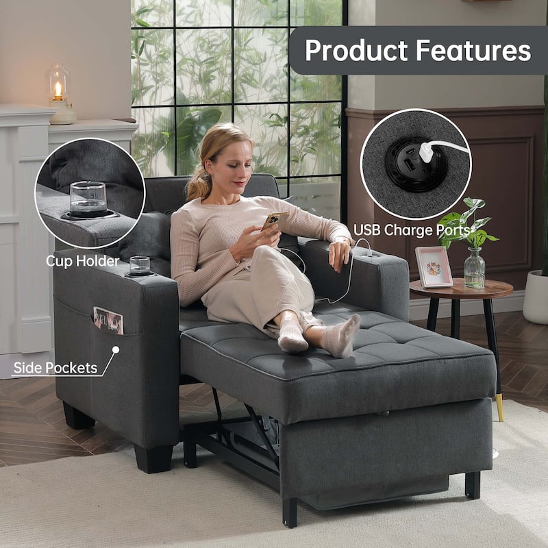 Futon Chair Bed Convertible Chair 3-in-1 Pull Out Sleeper Chair Beds for Living Room