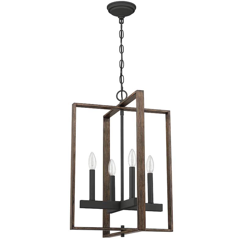 Acroma 4-light Modern Geometric Lantern Chandelier - Weathered Walnut