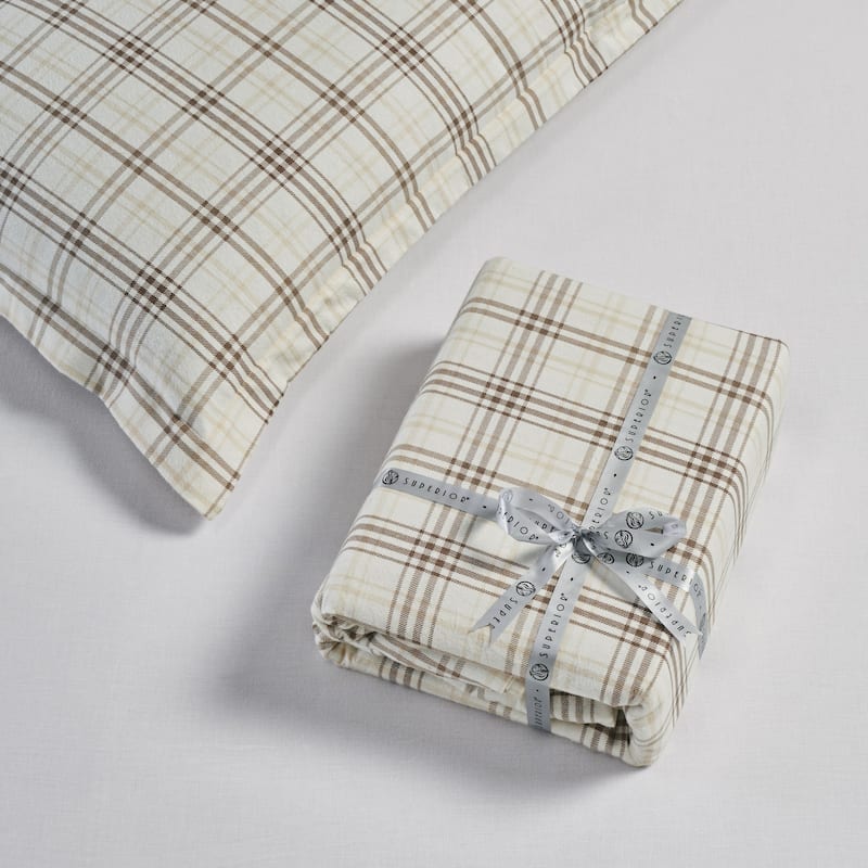Superior Plaid Flannel Cotton Classic Rustic Farmhouse Duvet Cover Set