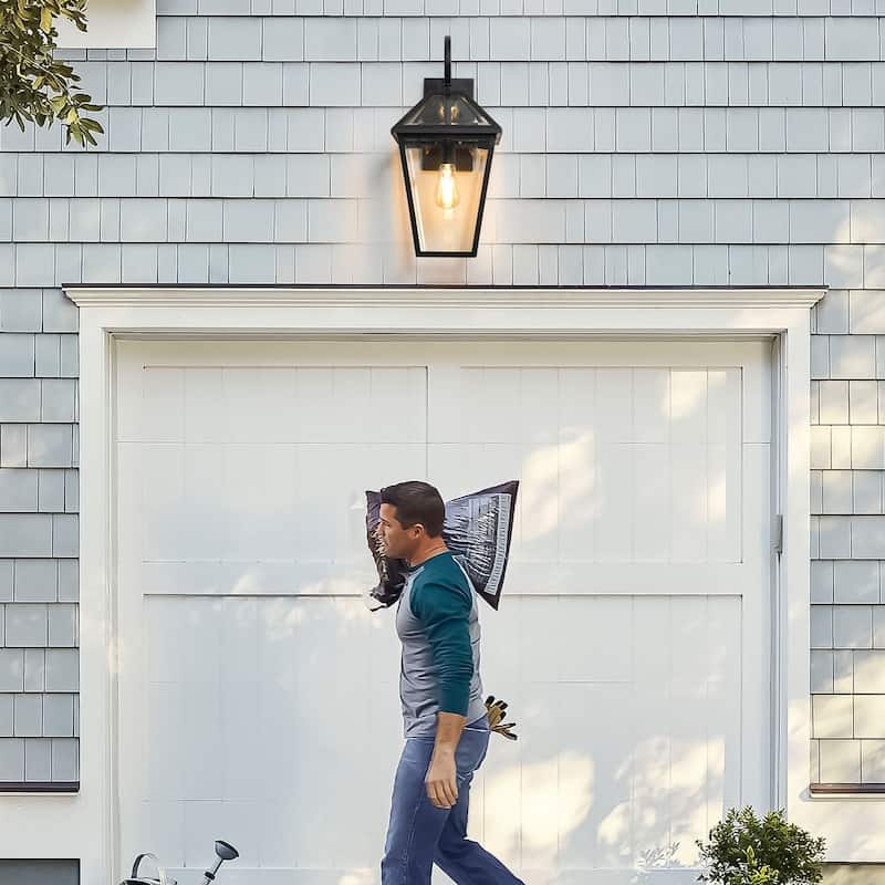 21"(H) 1-Pack Outdoor Wall Lantern Light, Modern Black Metal & Clear Glass Sconce for Porch(No Bulb)