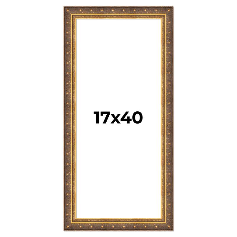 17x40 Frame Vintage Gold Solid Wood Picture Frame | 2.5 Inch Moulding